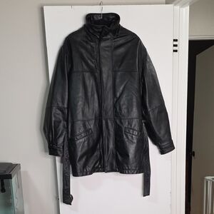 Wilsons Leather Black Trench Coat with High Collar